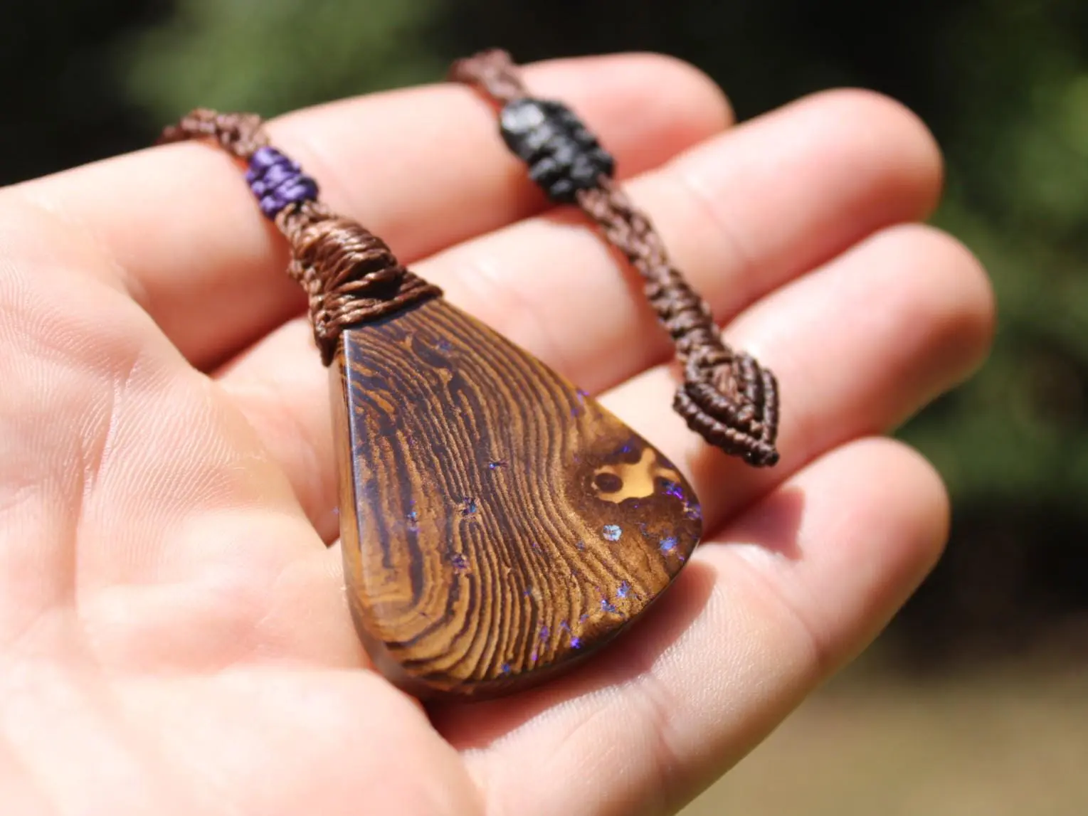 Australian Matrix OPAL Pendant Necklace, Australian Solid Seam Boulder Opal jewelry, Australian Made Macrame Cord Healing Jewelry