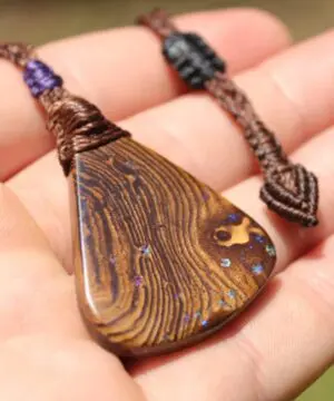 Australian Matrix OPAL Pendant Necklace, Australian Solid Seam Boulder Opal jewelry, Australian Made Macrame Cord Healing Jewelry