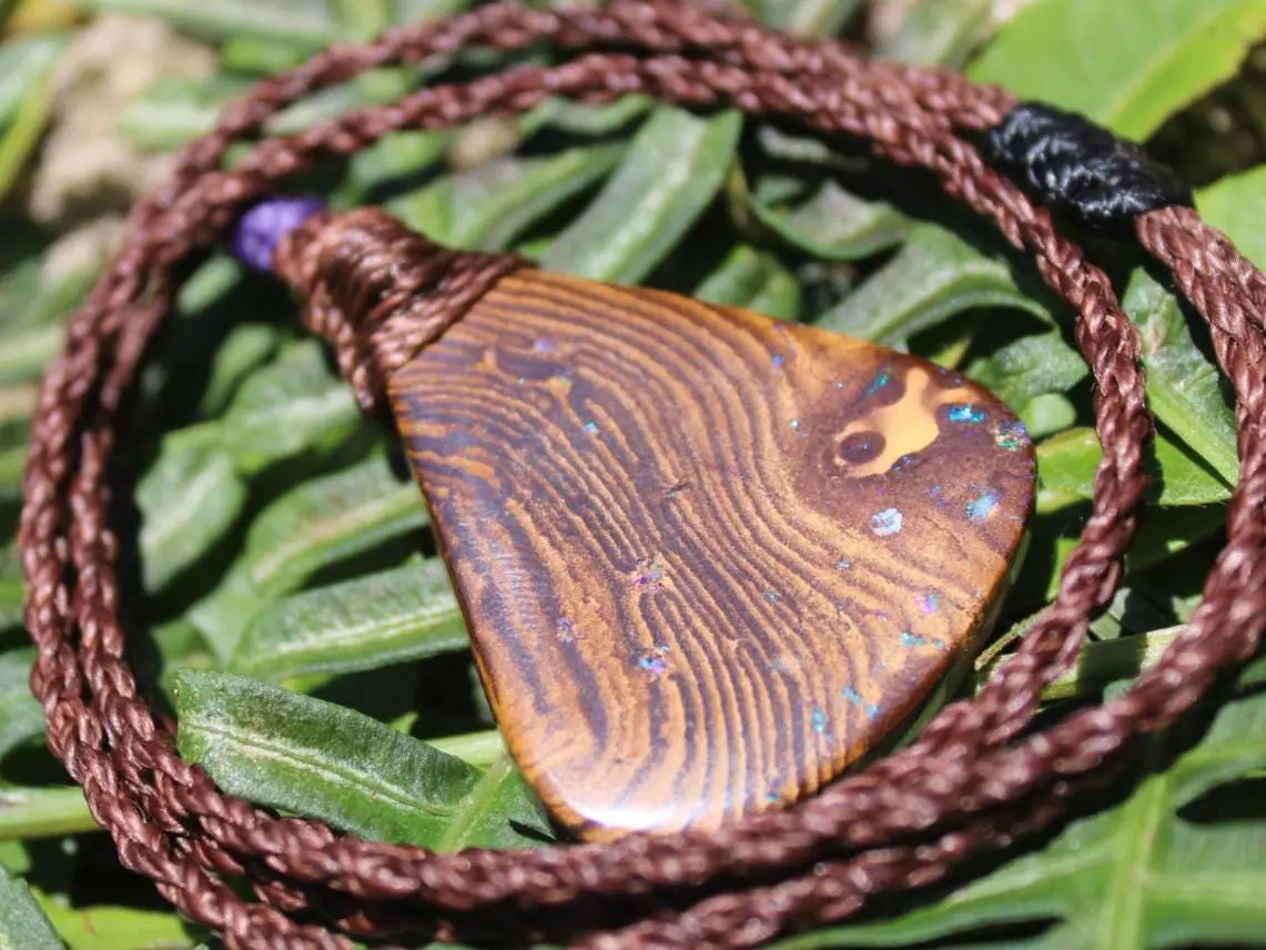 Australian Matrix OPAL Pendant Necklace, Australian Solid Seam Boulder Opal jewelry, Australian Made Macrame Cord Healing Jewelry