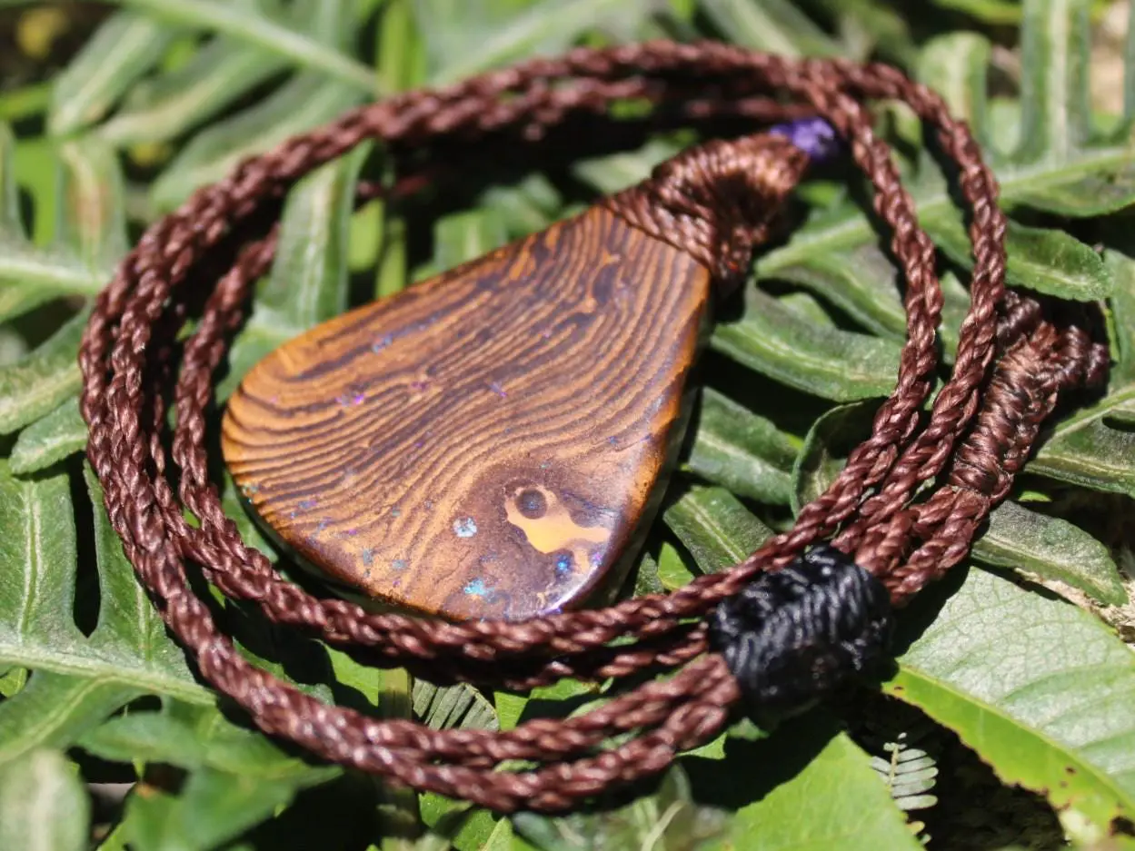 Australian Matrix OPAL Pendant Necklace, Australian Solid Seam Boulder Opal jewelry, Australian Made Macrame Cord Healing Jewelry