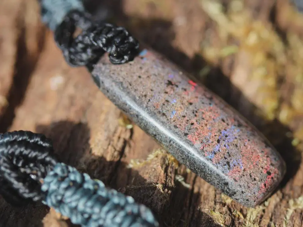 FIRE MATRIX Fairy OPAL Necklace, Australian Opal Tribal Pendant, Australian made macrame cord, dragon sun necklace, october birthstone