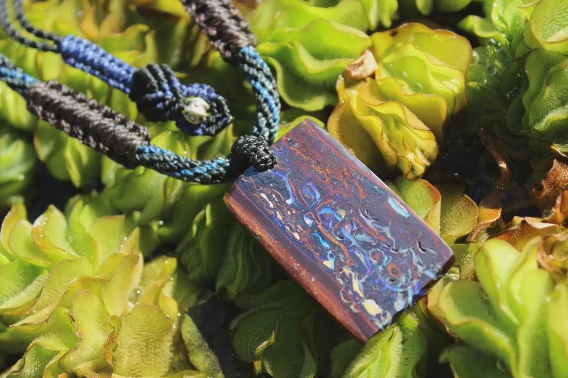 Koroit Boulder Opal Necklace, Australian Handmade Opal Pendant, Crystal Talisman, Tropical Cord Jewellery, Ethical Australian Jewellery