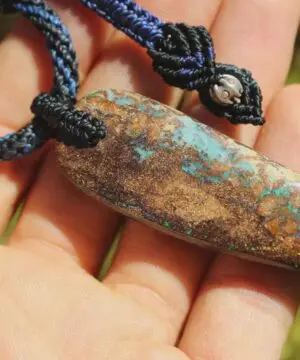 Australian Boulder Opal Necklace, Australian made handwoven tropical cord natural jewellery, Australian Opal Jewellery, Tribal Talisman