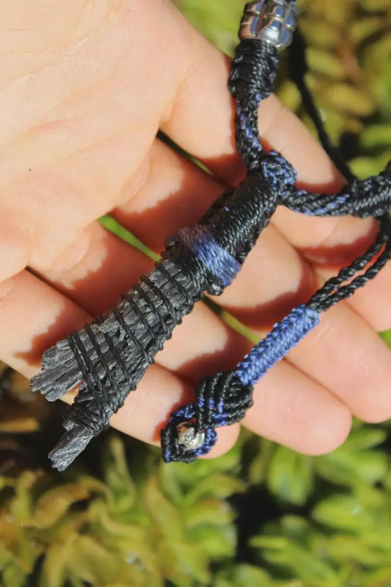 Australian KYANITE Necklace, Black Kyanite Pendant, Australian made Tropical Cord, Healing Crystal Jewellery, Handmade NeoTribal Talisman
