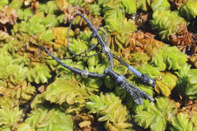 Australian KYANITE Necklace, Black Kyanite Pendant, Australian made Tropical Cord, Healing Crystal Jewellery, Handmade NeoTribal Talisman