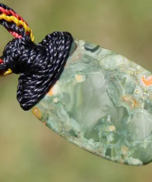 Australian Royal Rhyolite Rainforest Jasper Necklace • Indigenous Inspired Talisman • Australian Handmade Handwoven Tropical Cord