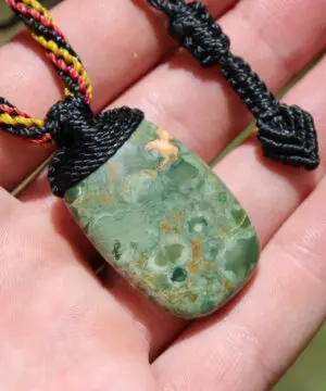 Australian Royal Rhyolite Rainforest Jasper Necklace • Indigenous Inspired Talisman • Australian Handmade Handwoven Tropical Cord
