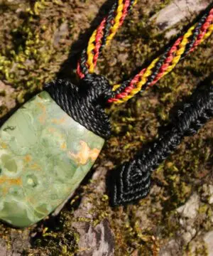 Australian Royal Rhyolite Rainforest Jasper Necklace • Indigenous Inspired Talisman • Australian Handmade Handwoven Tropical Cord