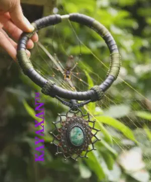 Chrysocolla Inner Tube, Amulet Upcycle Rubber Necklace, NeoTribal Fashion Recycle Burningman Jewellery, Eco Vegan Celtic Larp viking