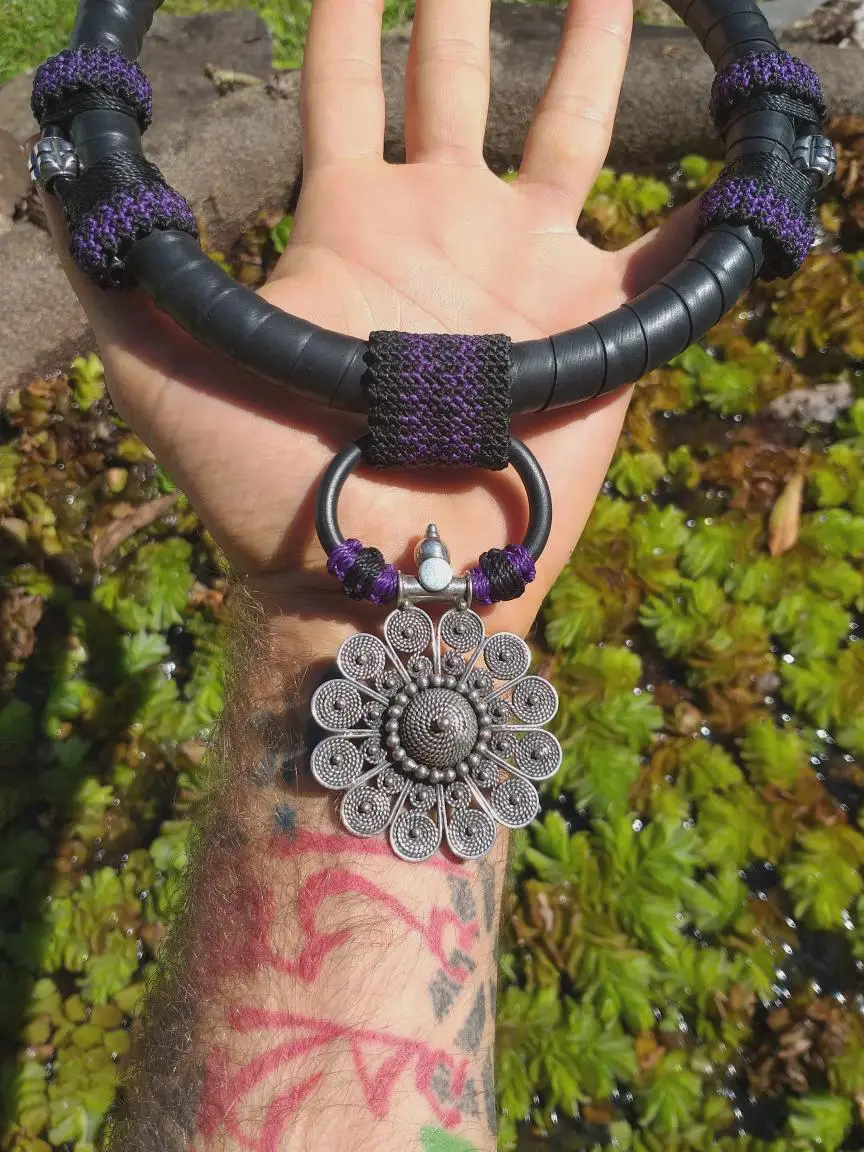 Dark Silver Tribal Necklace — Australian handmade tribal talisman, Spirit lock , Protection TaLISMAN, NeoTribal / Viking LARP Amulet,