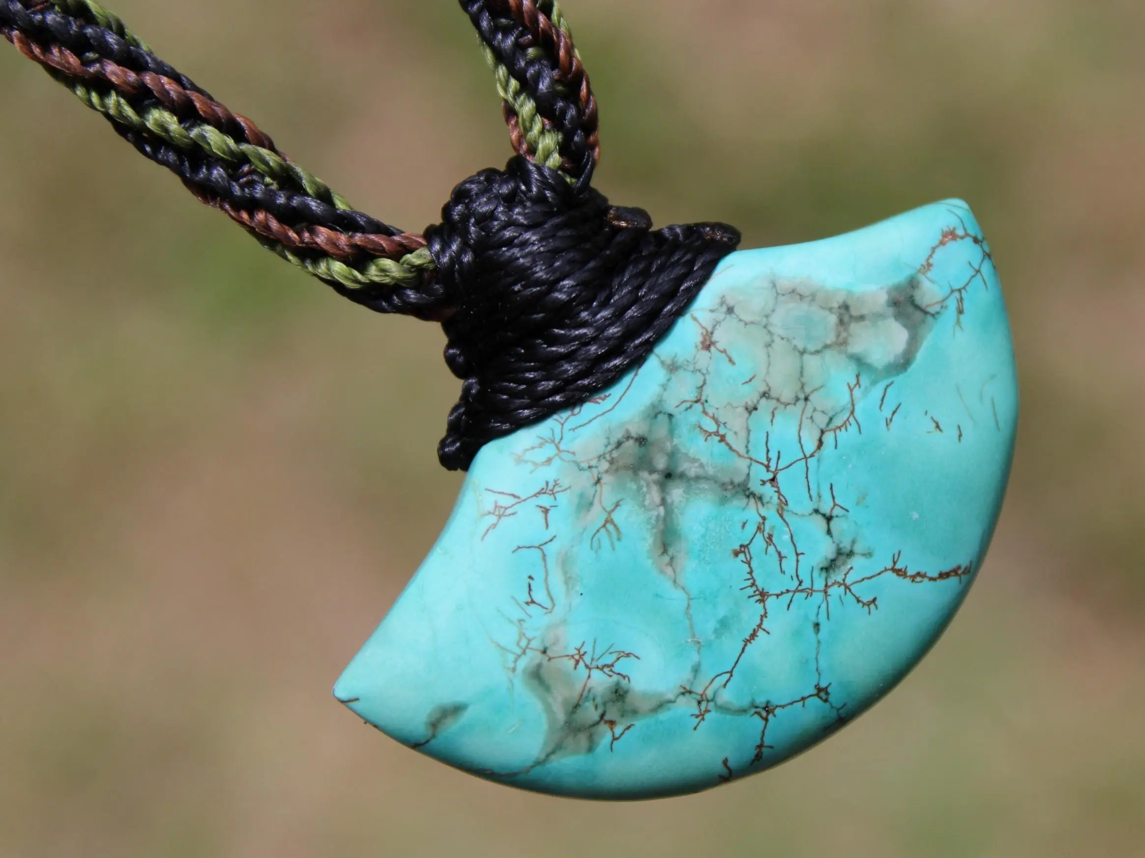 American Turquoise Pendant Talisman,Turquoise Necklace, Australian HandMade Tropical cord, Healing Crystal Jewelry, Elven Blue Stone