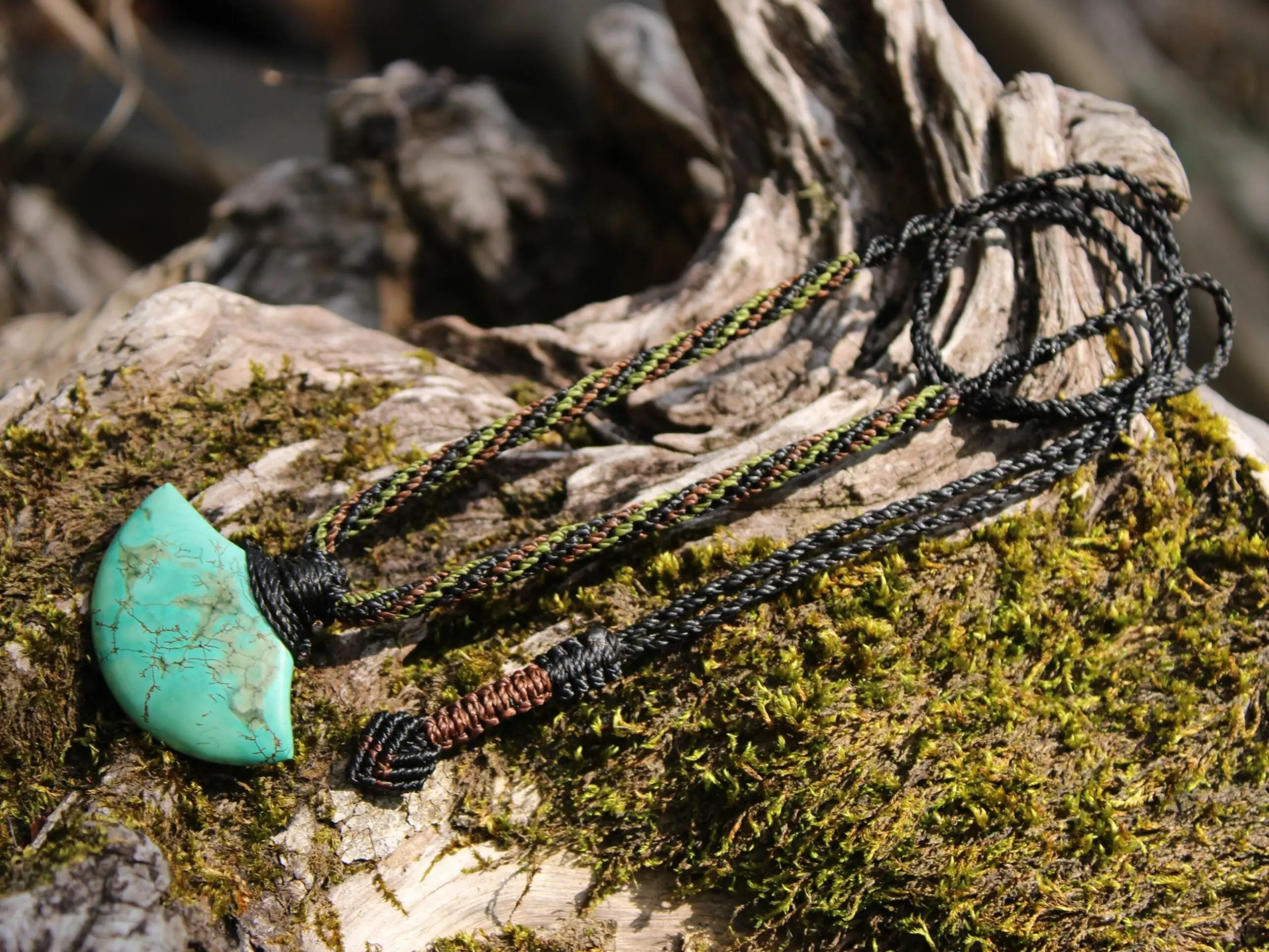 American Turquoise Pendant Talisman,Turquoise Necklace, Australian HandMade Tropical cord, Healing Crystal Jewelry, Elven Blue Stone