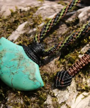 American Turquoise Pendant Talisman,Turquoise Necklace, Australian HandMade Tropical cord, Healing Crystal Jewelry, Elven Blue Stone