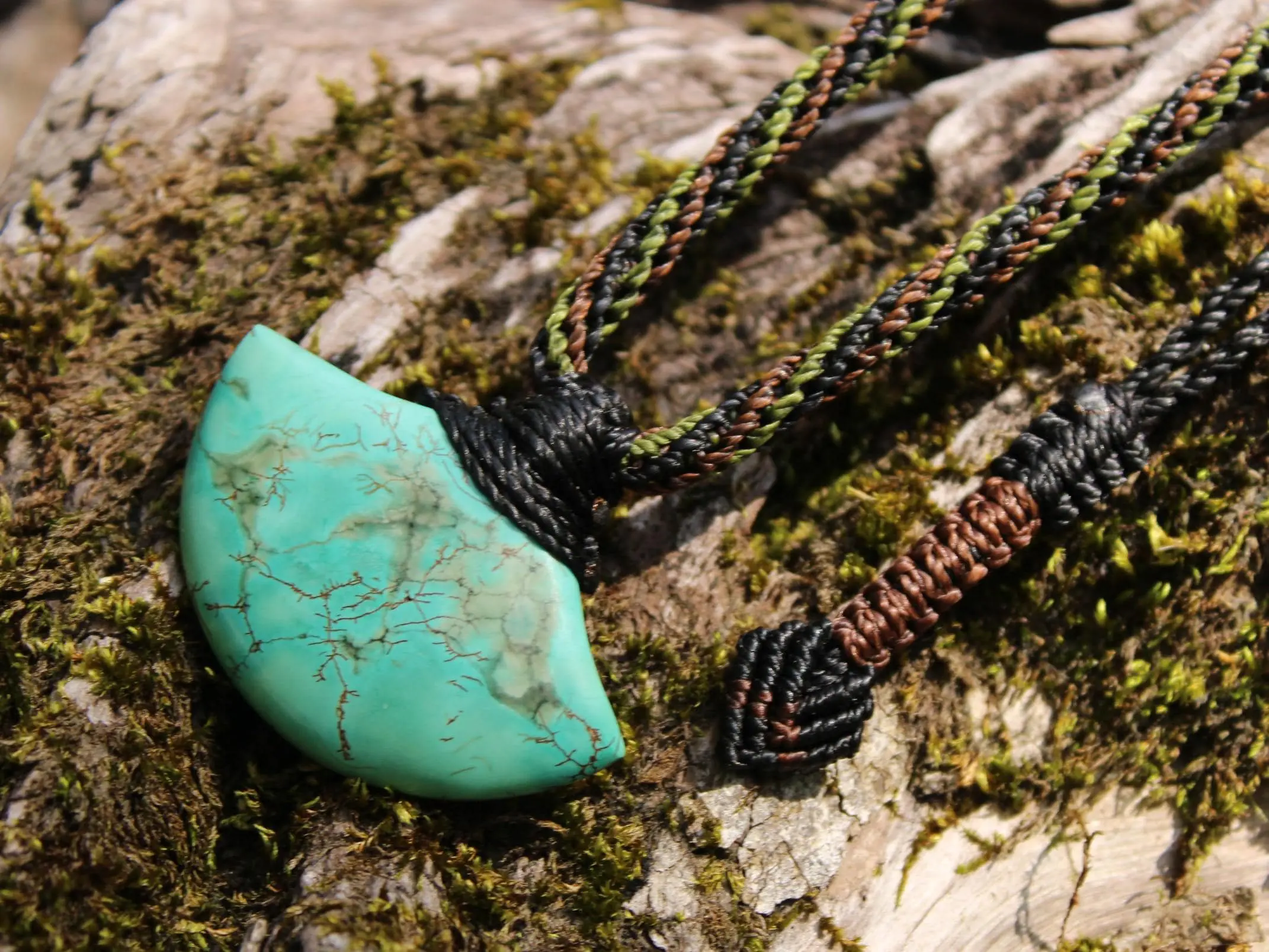 American Turquoise Pendant Talisman,Turquoise Necklace, Australian HandMade Tropical cord, Healing Crystal Jewelry, Elven Blue Stone