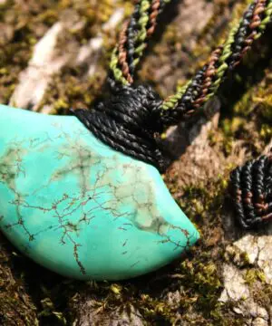 American Turquoise Pendant Talisman,Turquoise Necklace, Australian HandMade Tropical cord, Healing Crystal Jewelry, Elven Blue Stone