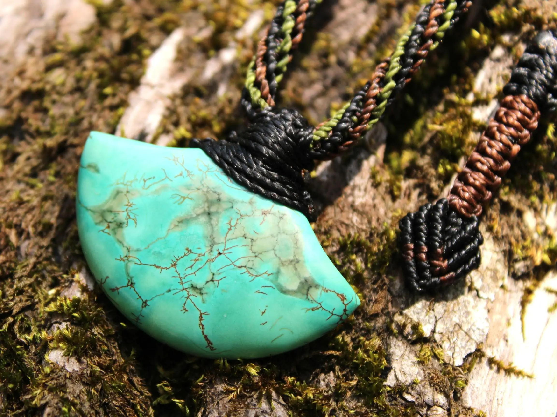 American Turquoise Pendant Talisman,Turquoise Necklace, Australian HandMade Tropical cord, Healing Crystal Jewelry, Elven Blue Stone