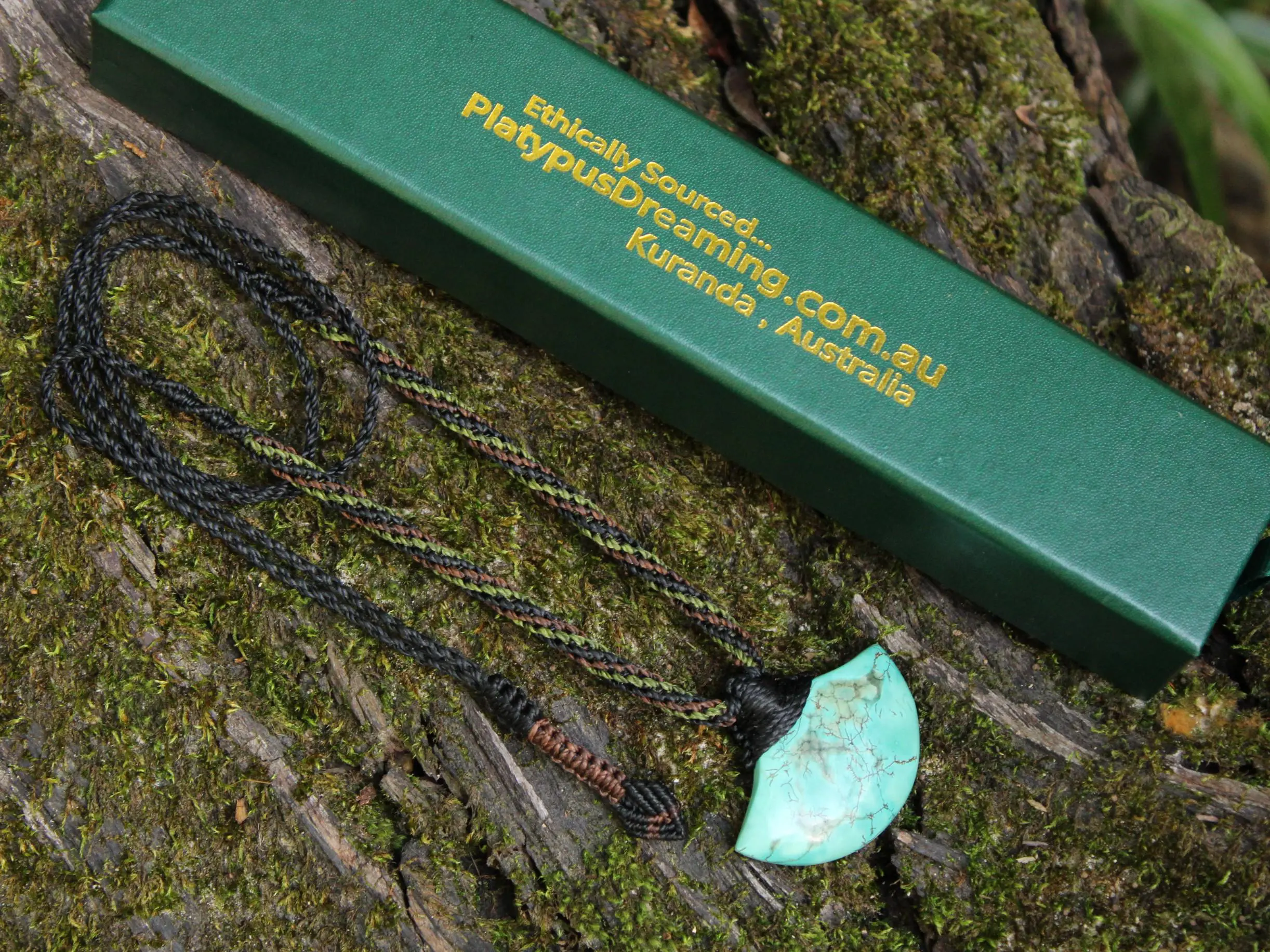 American Turquoise Pendant Talisman,Turquoise Necklace, Australian HandMade Tropical cord, Healing Crystal Jewelry, Elven Blue Stone