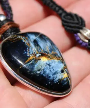 Exclusive Pietersite Pendant Necklace, Premium Crystal Healing Jewelry,Blue Tiger Eye Gemstone Necklace, Handcrafted Australian Macrame