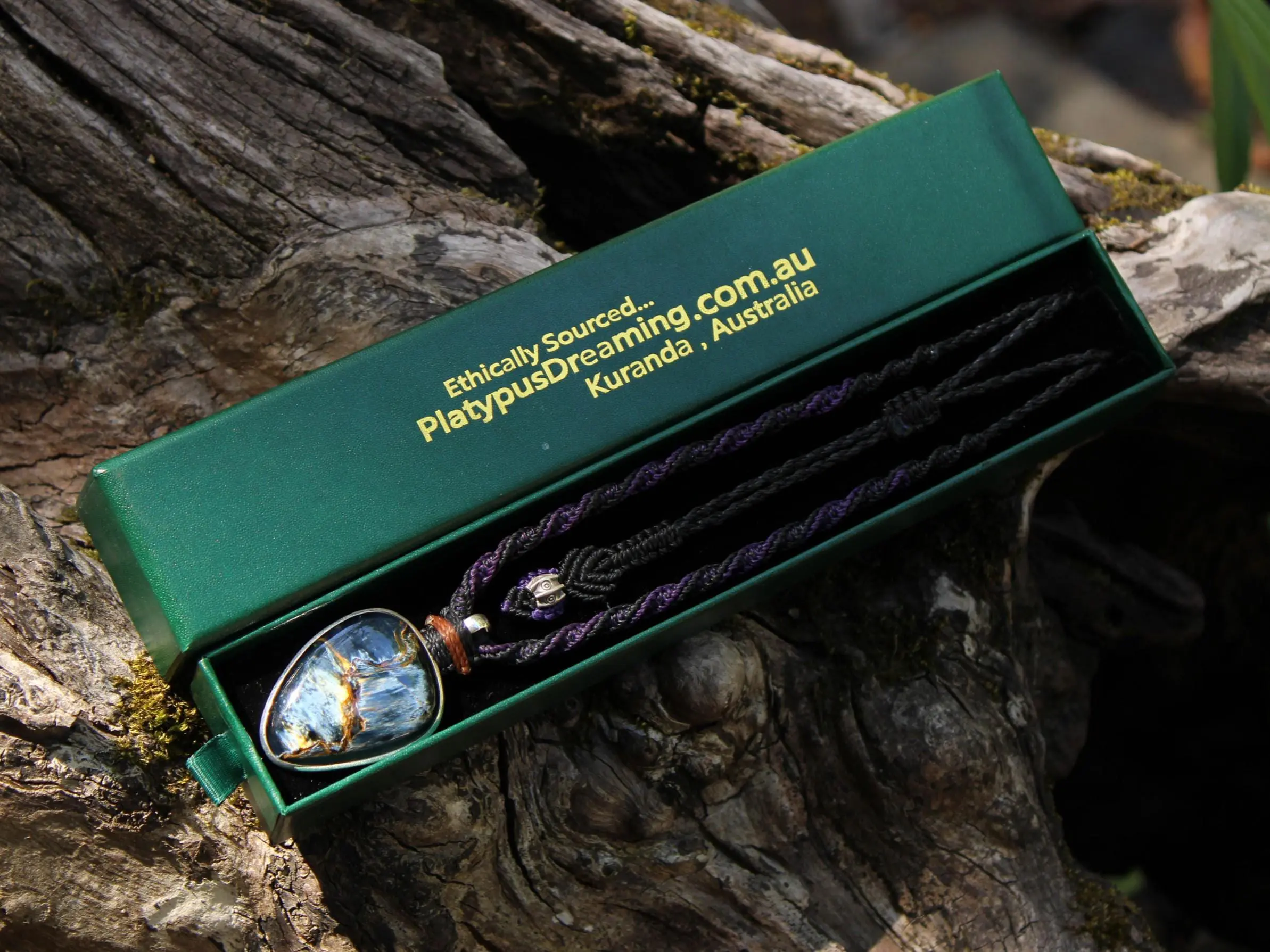 Exclusive Pietersite Pendant Necklace, Premium Crystal Healing Jewelry,Blue Tiger Eye Gemstone Necklace, Handcrafted Australian Macrame