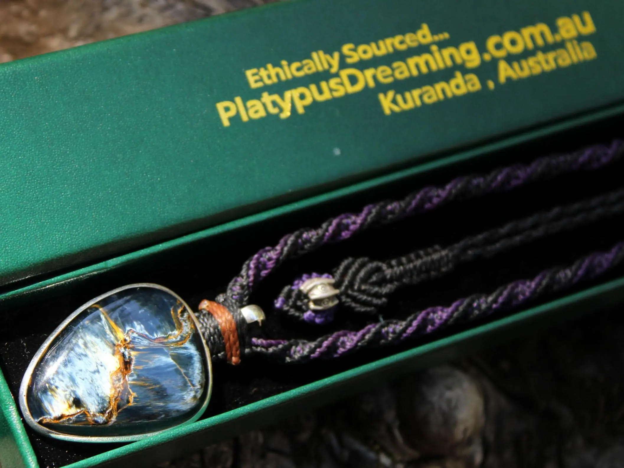 Exclusive Pietersite Pendant Necklace, Premium Crystal Healing Jewelry,Blue Tiger Eye Gemstone Necklace, Handcrafted Australian Macrame