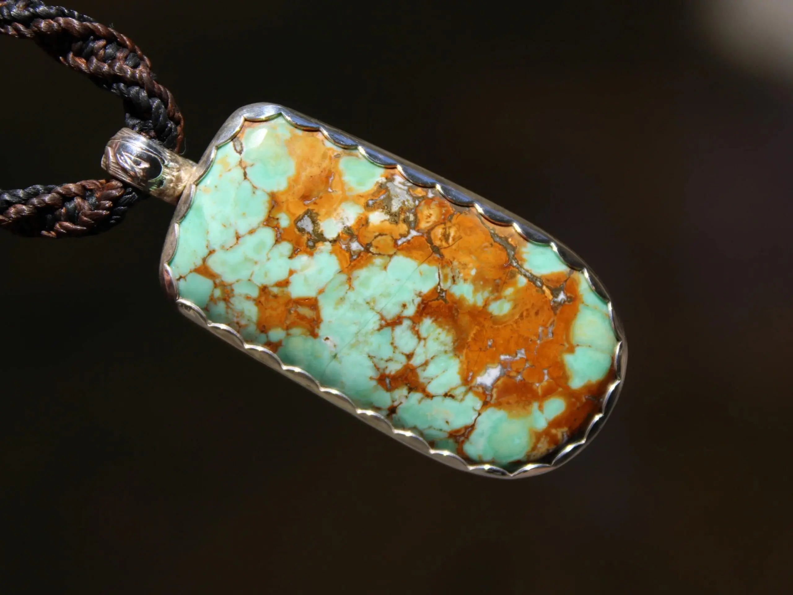 Spider Variscite Pendant, Australian silver 925 ,Handmade cord,Australian Variscite Necklace,Green Stone Talisman,November Birthstone,