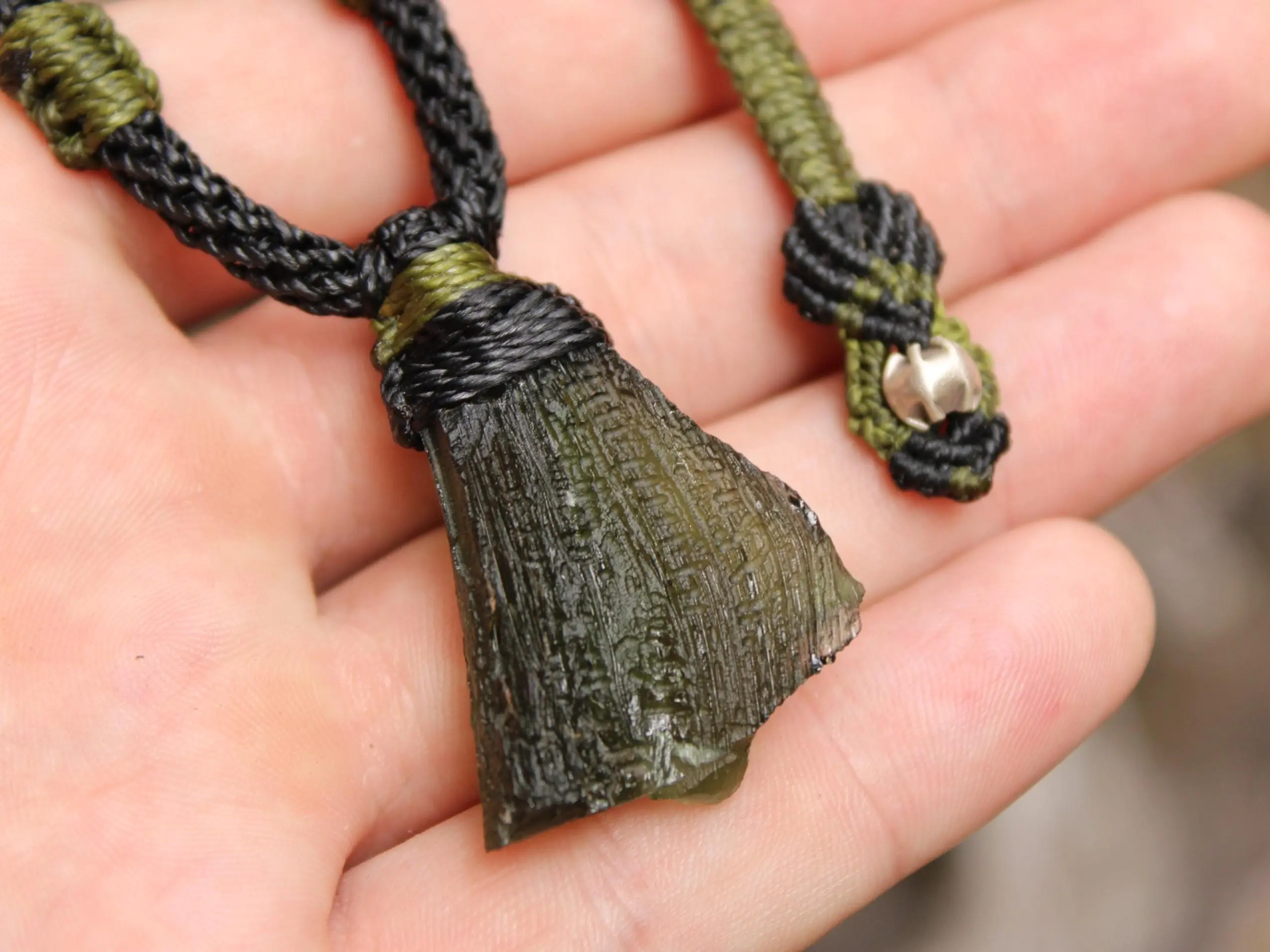 Green Authentic Moldavite Pendant,Platypus Dreaming Genuine Moldavite Necklace,Australian handmade Tropical cord, Elven Crystal jewelry
