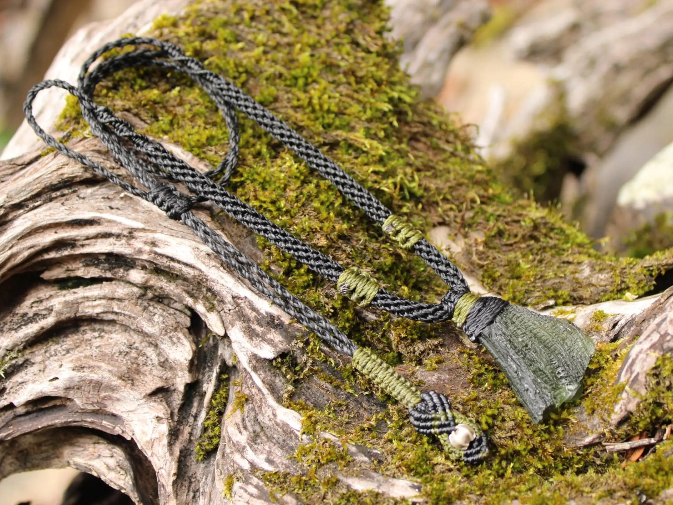 Green Authentic Moldavite Pendant,Platypus Dreaming Genuine Moldavite Necklace,Australian handmade Tropical cord, Elven Crystal jewelry