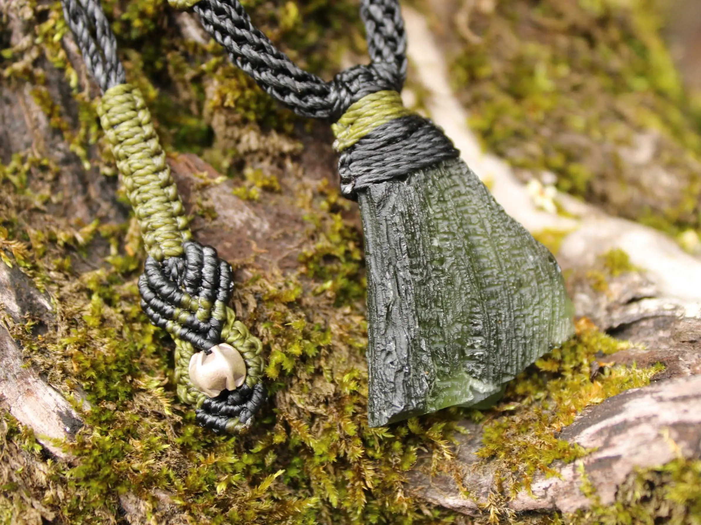Green Authentic Moldavite Pendant,Platypus Dreaming Genuine Moldavite Necklace,Australian handmade Tropical cord, Elven Crystal jewelry