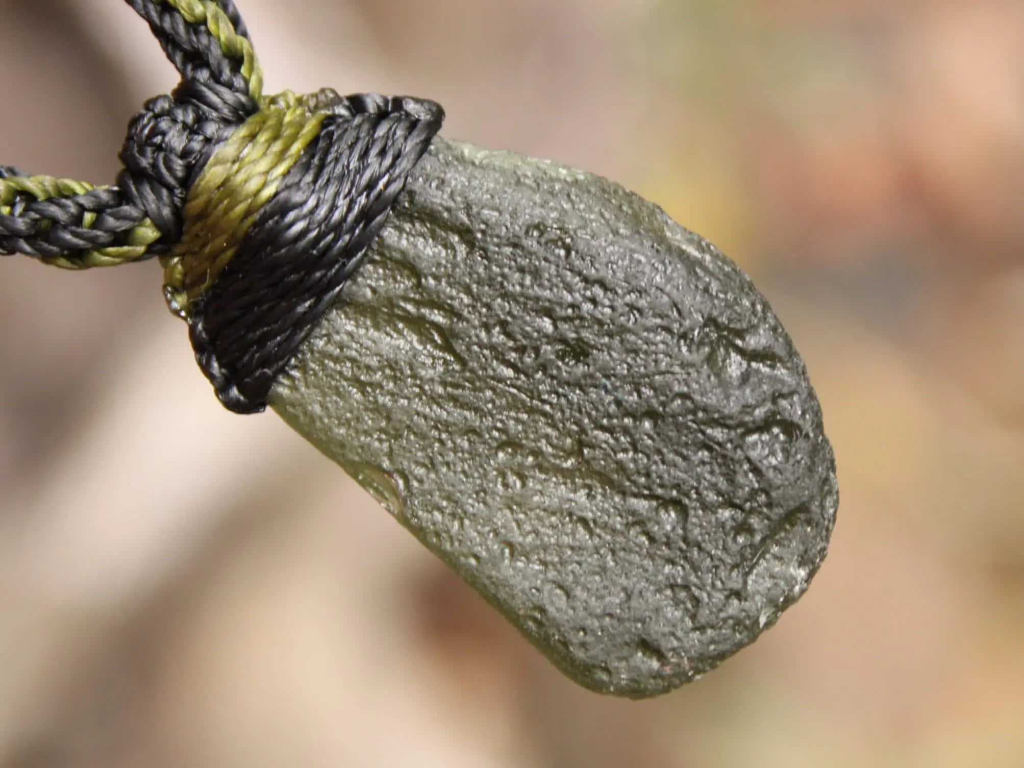 HUGE Genuine MOLDAVITE Necklace,Platypus Dreaming Arrow Head DoubleSide Crystal Authentic Raw Moldavite Pendant,Australian made Macrame Cord