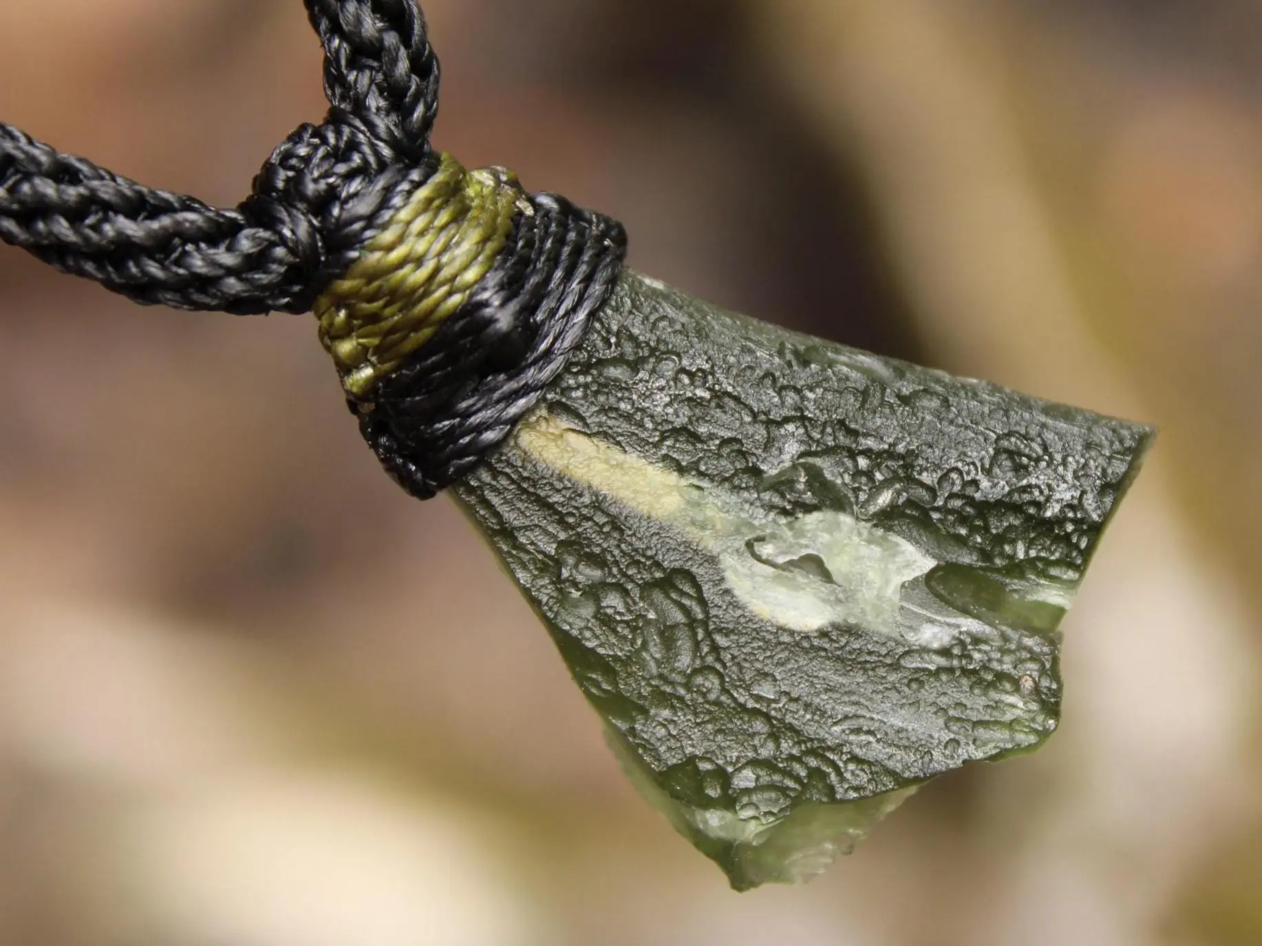Green Authentic Moldavite Pendant,Platypus Dreaming Genuine Moldavite Necklace,Australian handmade Tropical cord, Elven Crystal jewelry