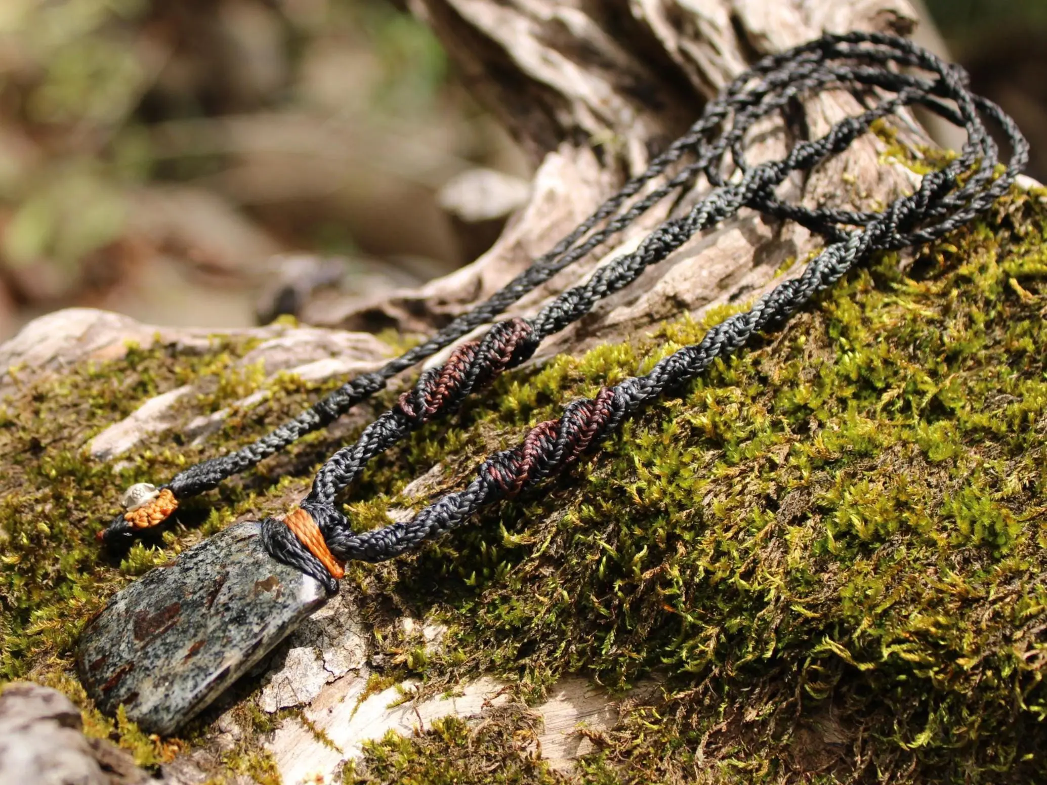 Astrophyllite Crystal Necklace • Star Leaf Healing Stone Talisman • Australian Handmade Handwoven Tropical Cord Pendant