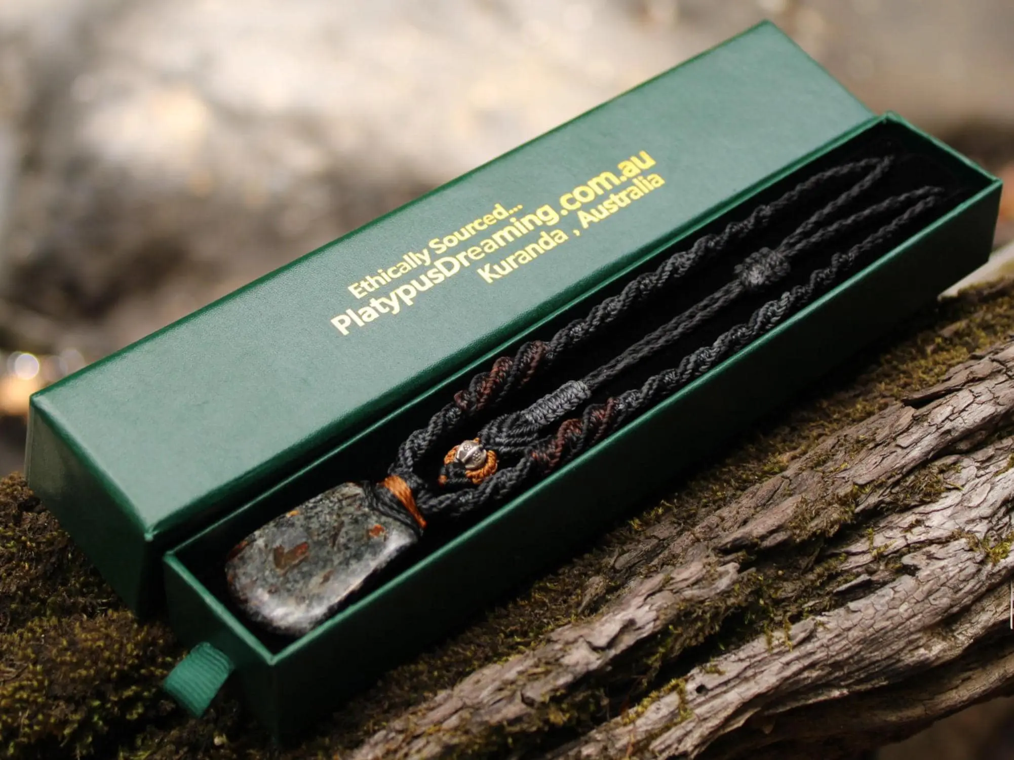 Astrophyllite Crystal Necklace • Star Leaf Healing Stone Talisman • Australian Handmade Handwoven Tropical Cord Pendant