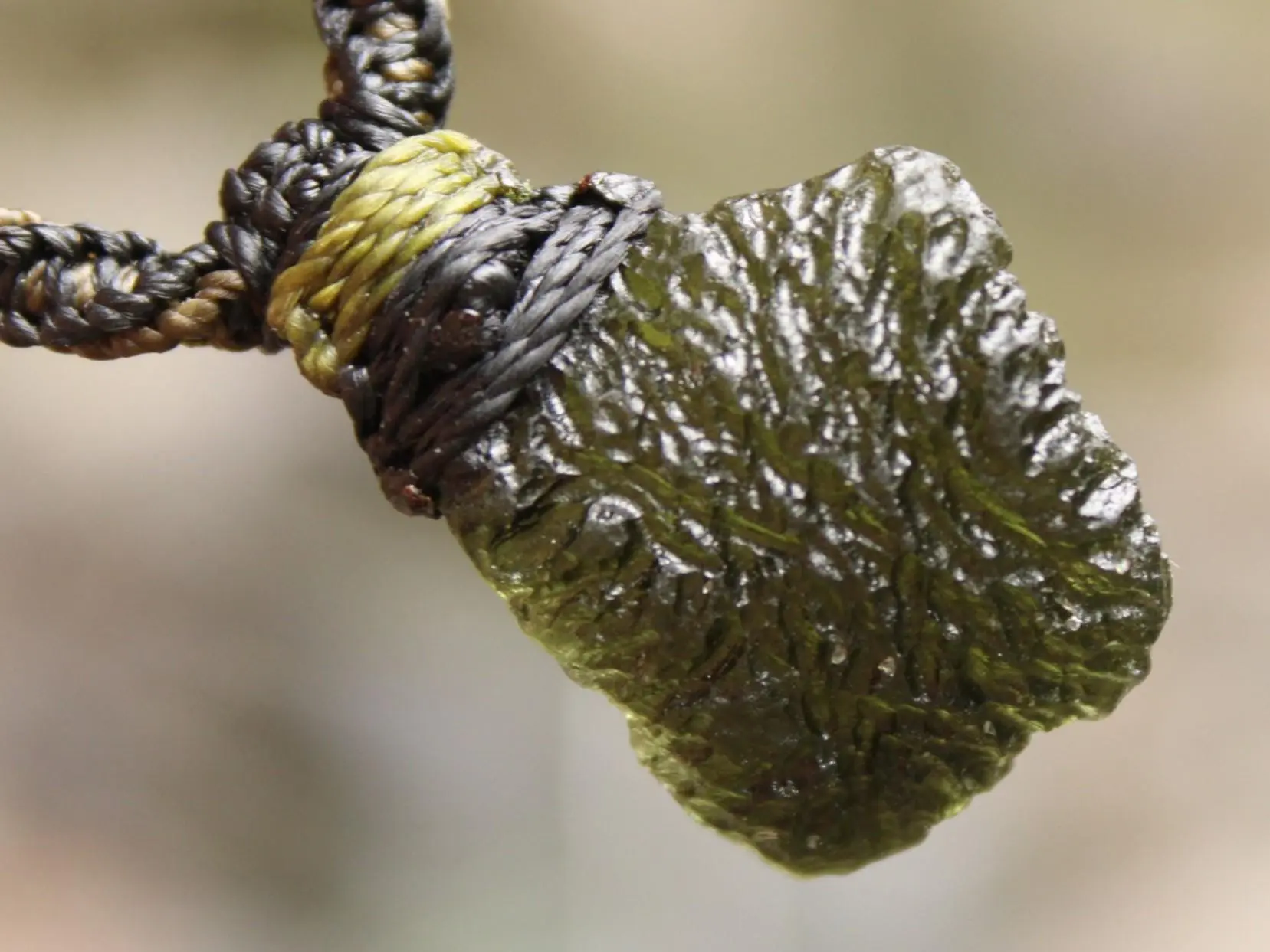 Raw Genuine Moldavite Pendant, Authentic Moldavite Necklace, Australian Made Macrame Cord Light Green Moldavite Jewelry