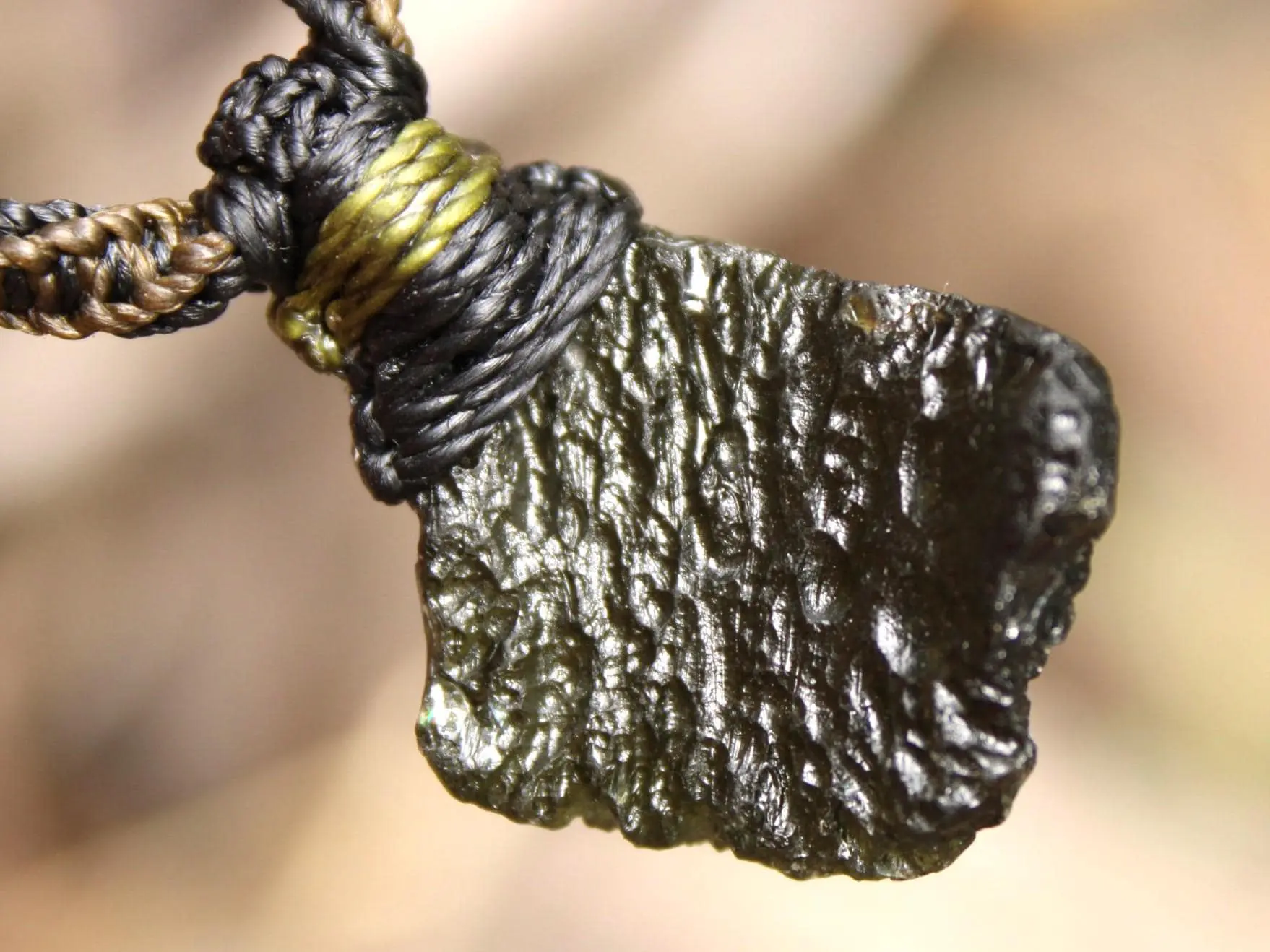 Raw Genuine Moldavite Pendant, Authentic Moldavite Necklace, Australian Made Macrame Cord Light Green Moldavite Jewelry