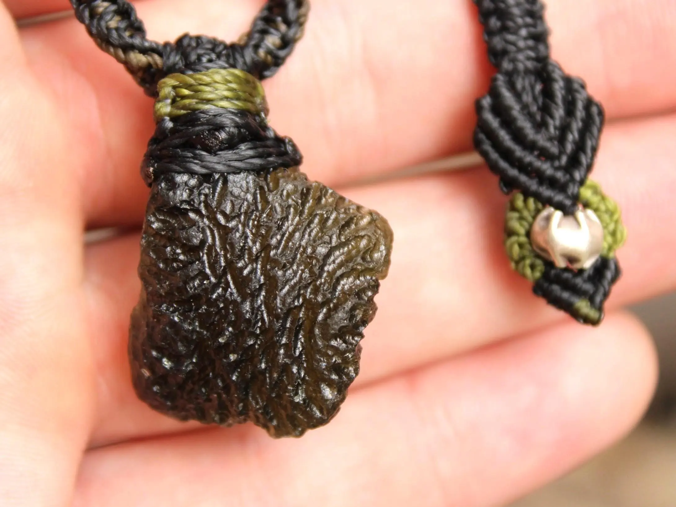 Raw Genuine Moldavite Pendant, Authentic Moldavite Necklace, Australian Made Macrame Cord Light Green Moldavite Jewelry