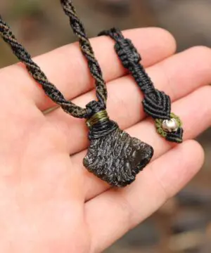 Raw Genuine Moldavite Pendant, Authentic Moldavite Necklace, Australian Made Macrame Cord Light Green Moldavite Jewelry