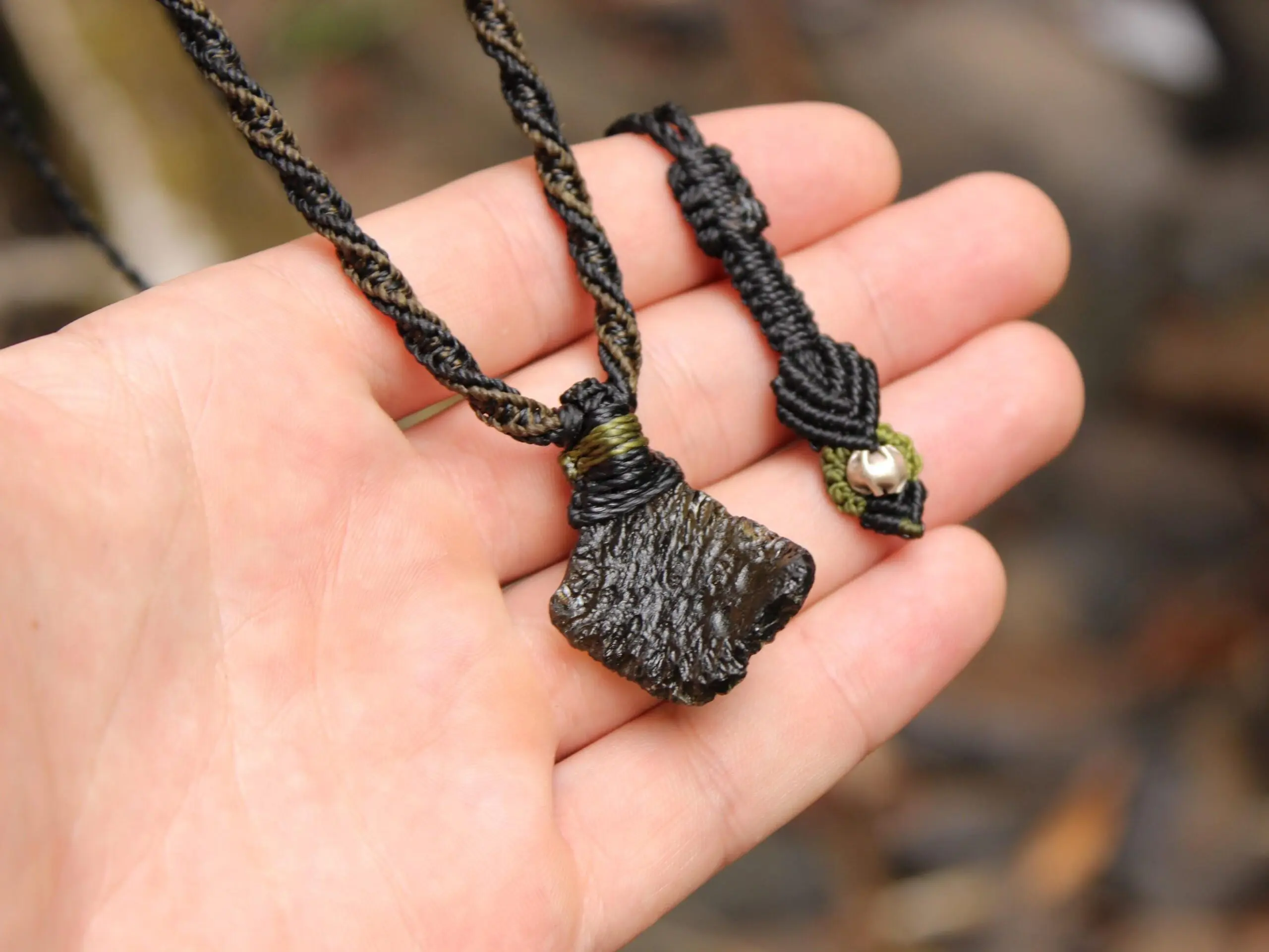 Raw Genuine Moldavite Pendant, Authentic Moldavite Necklace, Australian Made Macrame Cord Light Green Moldavite Jewelry
