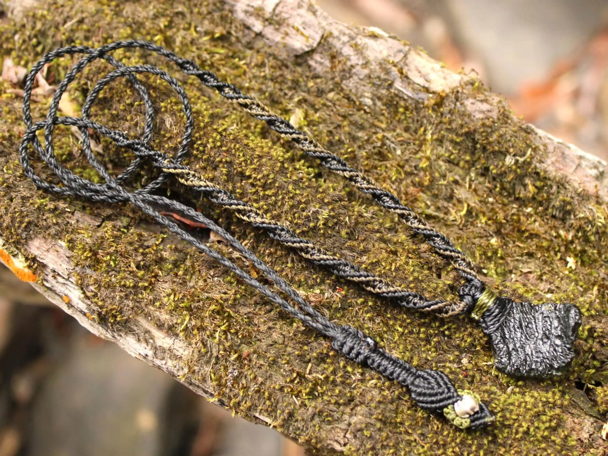 Raw Genuine Moldavite Pendant, Authentic Moldavite Necklace, Australian Made Macrame Cord Light Green Moldavite Jewelry