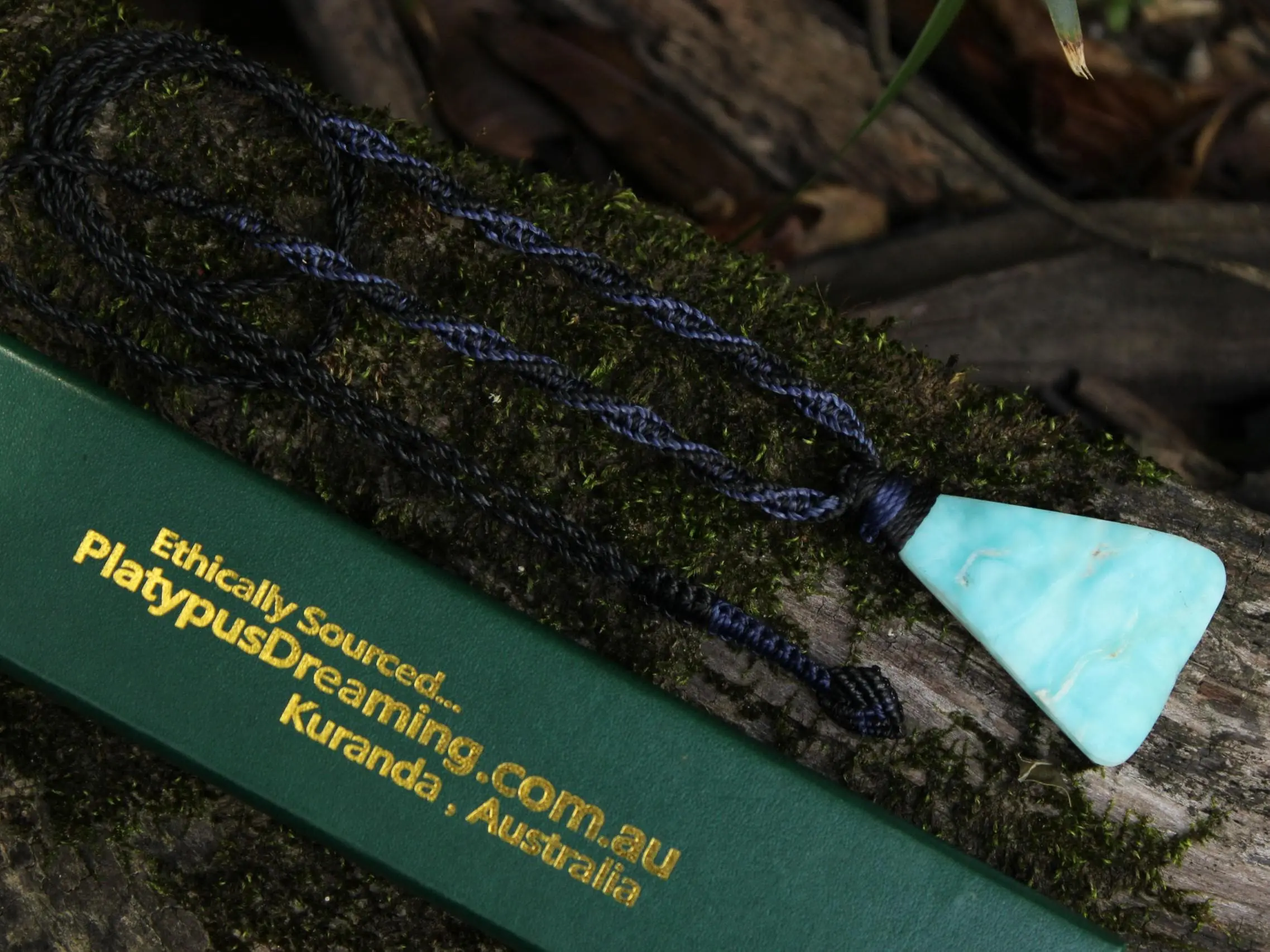 Hemimorphite Crystal Talisman Necklace • Australian Handmade Handwoven Tropical Cord • Healing Blue Stone Tribal Pendant