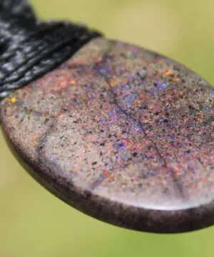 FIRE MATRIX Black OPAL Necklace,Australian Fairy Opal Tribal Pendant, Australian handmade tropical cord, double sided, october birthstone