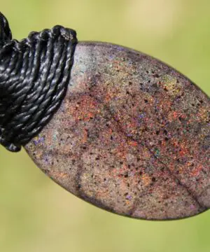 FIRE MATRIX Black OPAL Necklace,Australian Fairy Opal Tribal Pendant, Australian handmade tropical cord, double sided, october birthstone