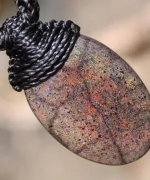 FIRE MATRIX Black OPAL Necklace,Australian Fairy Opal Tribal Pendant, Australian handmade tropical cord, double sided, october birthstone