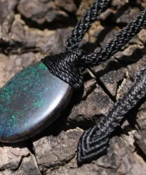 FIRE MATRIX Black OPAL Necklace,Australian Fairy Opal Tribal Pendant, Australian handmade tropical cord, double sided, october birthstone