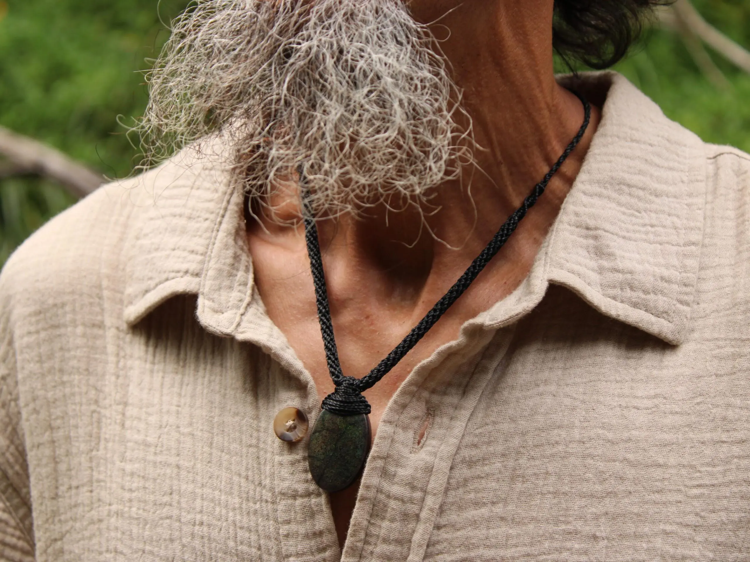 FIRE MATRIX Black OPAL Necklace,Australian Fairy Opal Tribal Pendant, Australian handmade tropical cord, double sided, october birthstone