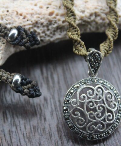 Stunning Celtic Marcasite (Pyrite) Sterling Silver Necklace, Adjustable Ancient knots,Australian made