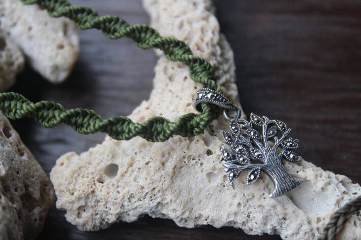 Elven Tree of Life Marcasite Macrame Pendant Necklace, Sterling Silver Necklace,Australian made macrame cord,Ankh Necklace,Gemstone Jewelry
