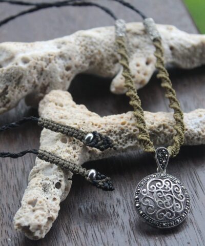Celtic Marcasite (Pyrite) Sterling Silver Necklace, Adjustable Ancient knots, Australian made macrame cord healing crystal jewellery