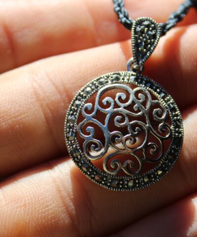 Celtic Marcasite Jewelry,Sterling Silver Pendant Necklace,Pyrite Crystal Jewelry,Art Deco,Gemstone,Australian made