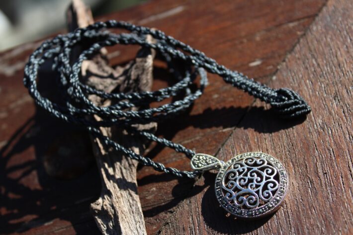 Celtic Marcasite Jewelry,Elven Pyrite Crystal, Macrame Pendant,Australian made