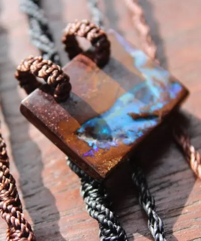 Authentic Real Rainbow Opal Necklace,Boulder Opal Pendant, Elven Elf Cosplay Macrame Talisman